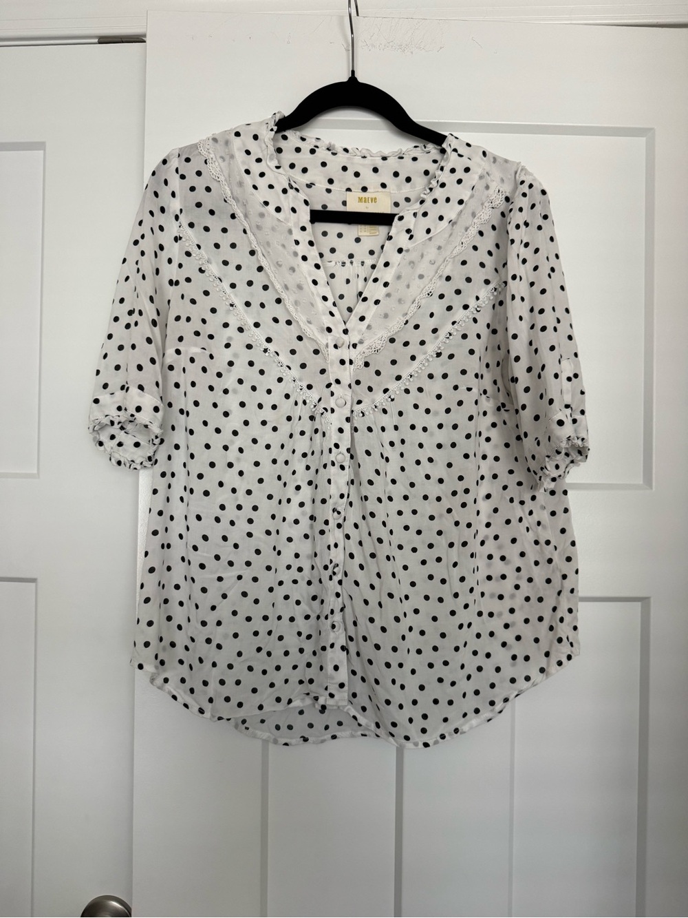 Maeve by Anthropologie Short Sleeve Polka Dot Blouse